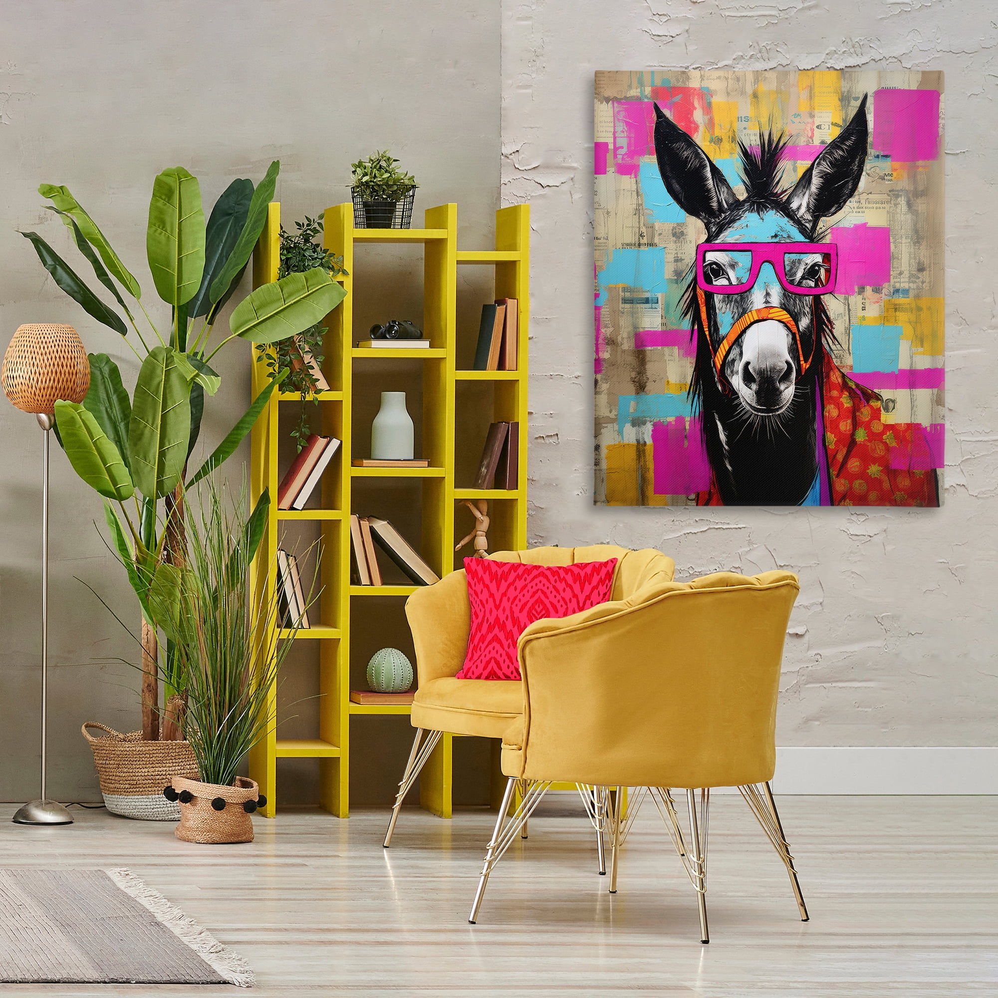 Stupell Industries Quirky Spectacle Donkey Animals Painting Wrapped Canvas Art Print Wall Art, 36 x 48