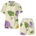 JINGDS Cheerful Pansy Ditsy 139 Women's Pajama Sets, Satin Button Up