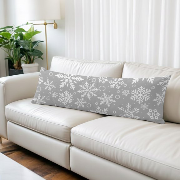 Grey Christmas Body Pillow Covers 20"x54", Xmas Snowflake White Soft Brushed Microfiber Breathable Throw Pillow Covers, Decorative Pillowcase with Zipper for Couch Sofa Bedroom Living Room