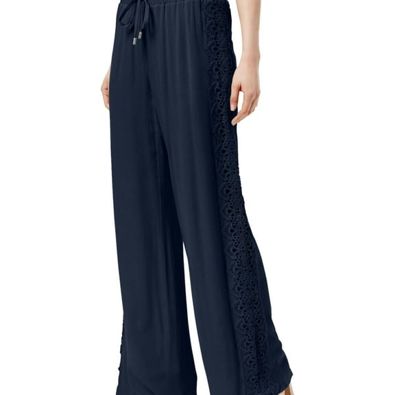 I.N.C Womens Lace-Trim Casual Wide Leg Pants, Blue, 6