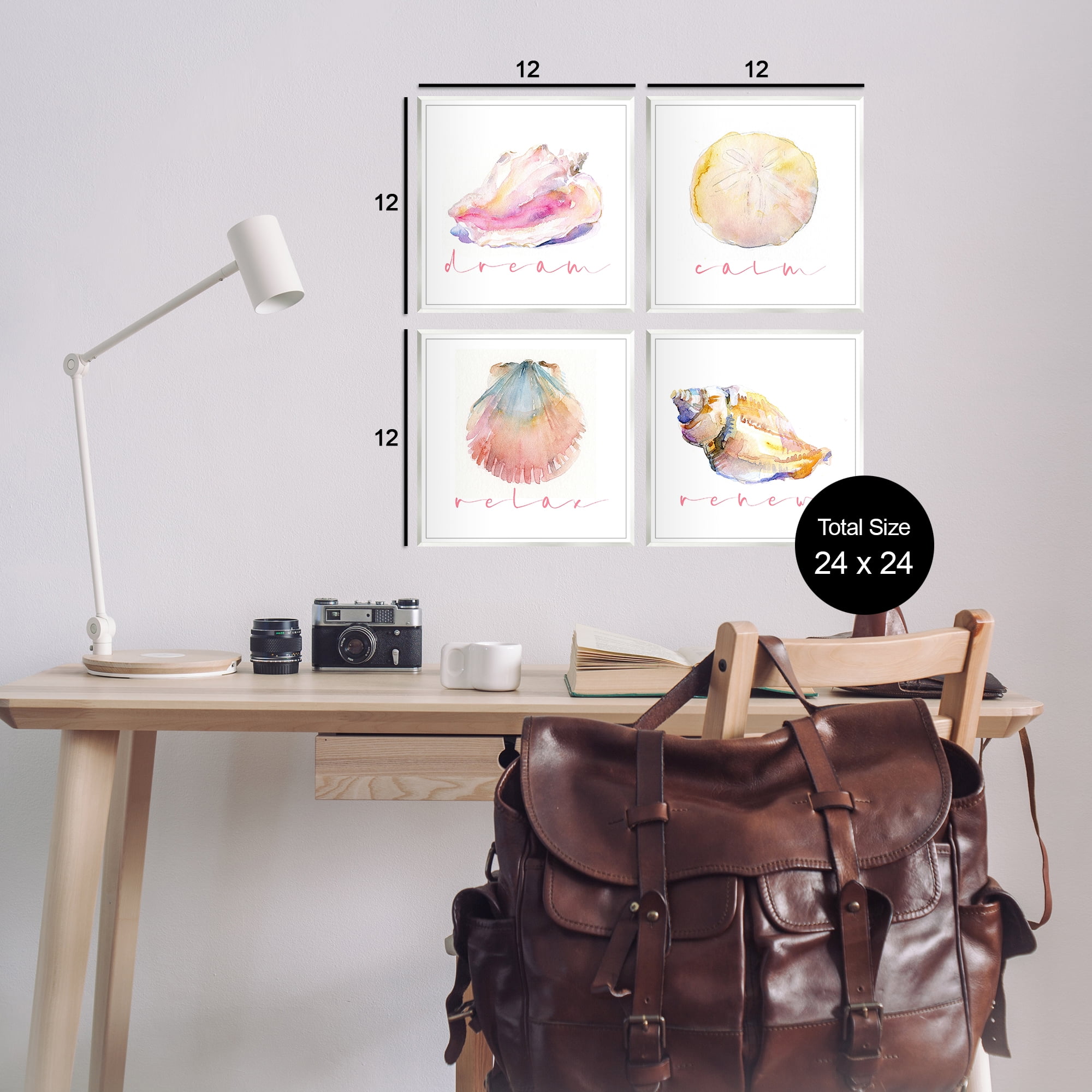 Stupell Industries Watercolor Seashells with Phrases Nautical & Beach Painting Unframed Art Print Wall Art, 12 x 12, Set of 4
