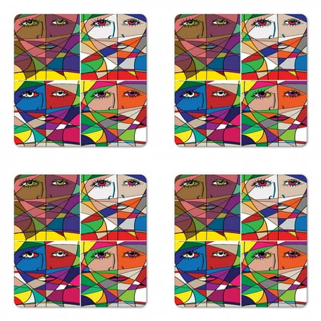 

Abstract Coaster Set of 4 Abstract Woman Face Illustration Behind Stained Glass Styled Human Facial Feature Square Hardboard Gloss Coasters Standard Size Multicolor by Ambesonne