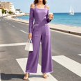 thumbnail image 6 of Tqcoqu Women's Cold‑Shoulder Jumpsuit, Contrast Piping Long Sleeve Wide Leg Floor Length Jumpsuit with Large Patch Pockets, 6 of 9