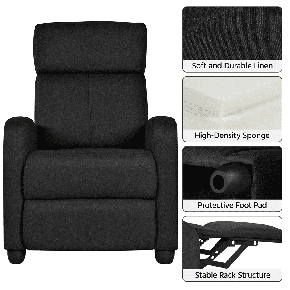 Alden Design Modern Adjustable Fabric Recliner with Footrest, Set of 2, Black