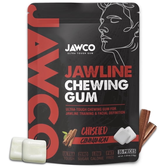 JAWCO Ultra-Tough Jawline Chewing Gum | Cinnamon Facial Fitness Hard Jaw Gum