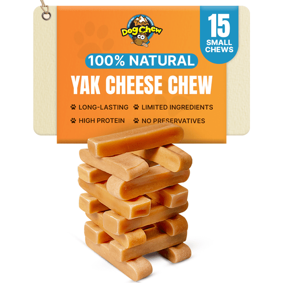 Tibetan Dog Chew Yak Cheese Himalayan Chews, Natural Long-Lasting Dental Treats for Small Dogs Under 15 lbs, 15 Sticks