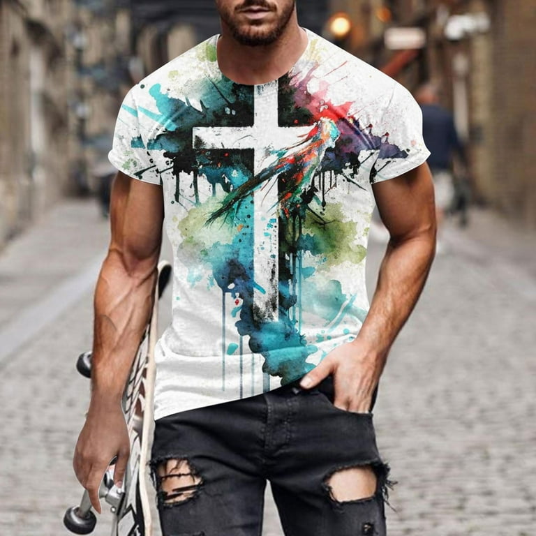 UVEASISHA Sales Today 2025 Cross Jesus Shirt for Men Funny Graphic