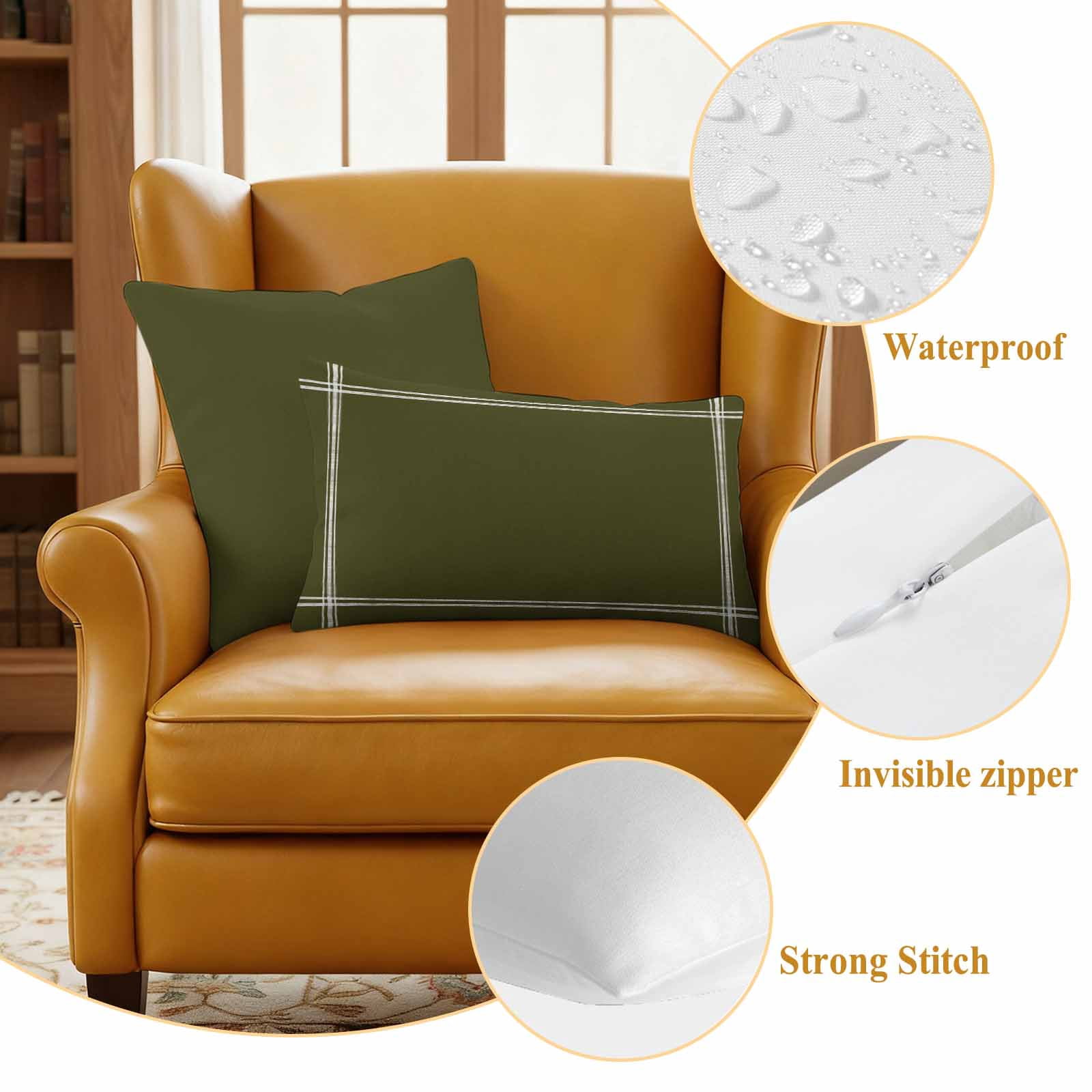 Olive Green Outdoor Pillow Covers 18"x18" Set of 2, Solid Color Waterproof Throw Pillow Covers for Patio Furniture, Decorative Cushion Covers for Porch