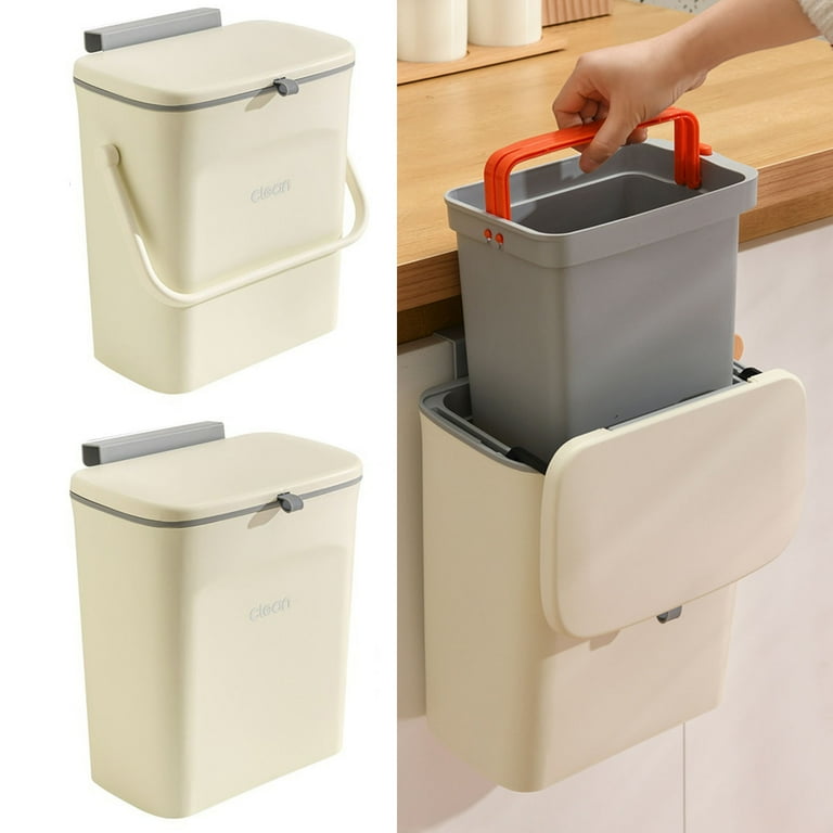 Hanging Trash Can 9L Kitchen Cabinet Door Garbage Bin Wall Mounted Under  Sink Trash Can Kitchen Compost Bin