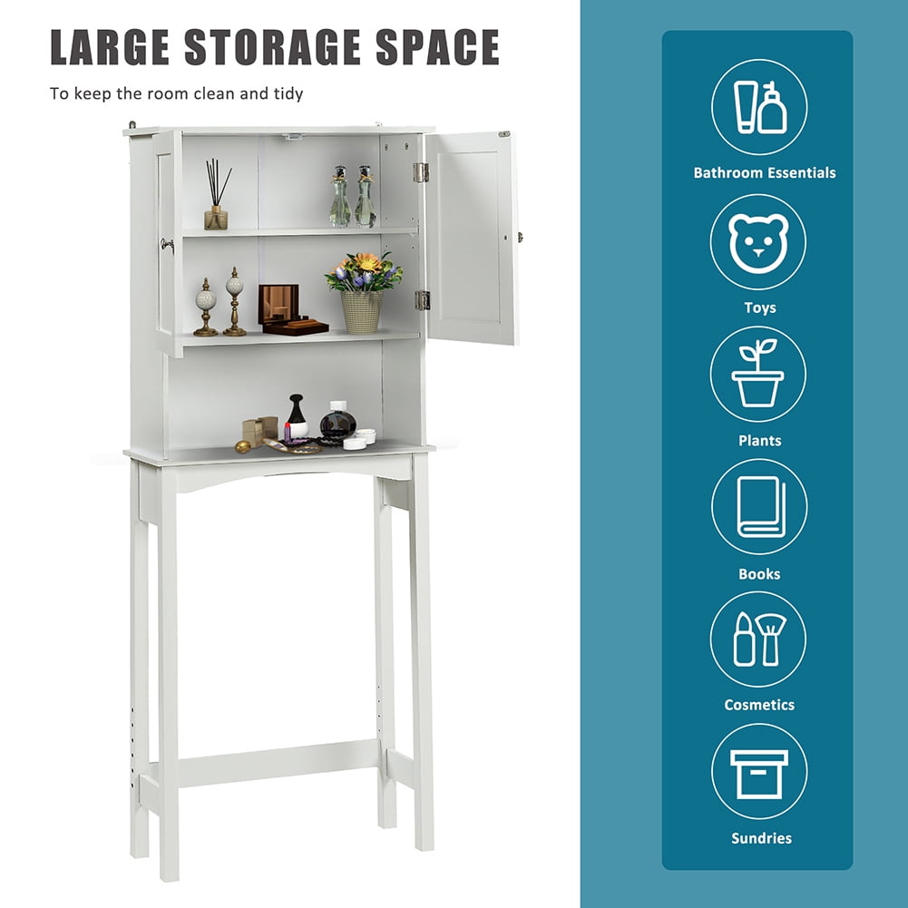 Resenkos Wooden Free Standing Over-The-Toilet Bathroom Storage Space Saver with Adjustable Shelf Collect Cabinet,White Resenkos Wooden Free Standing Over-The-Toilet Bathroom Storage Space Saver with Adjustable Shelf Collect Cabinet,White