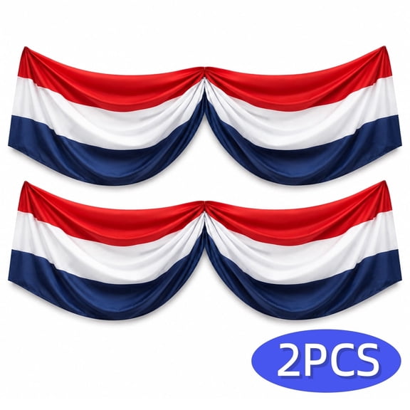 Patriotic Wall Decor 4th of July Fence Decorations American Flag Patriotic Bunting Red White Blue Banners Garlangs for Veterans Day Memorial Days Celebration Porch 1.96ft x 6.56ft 2-Pack