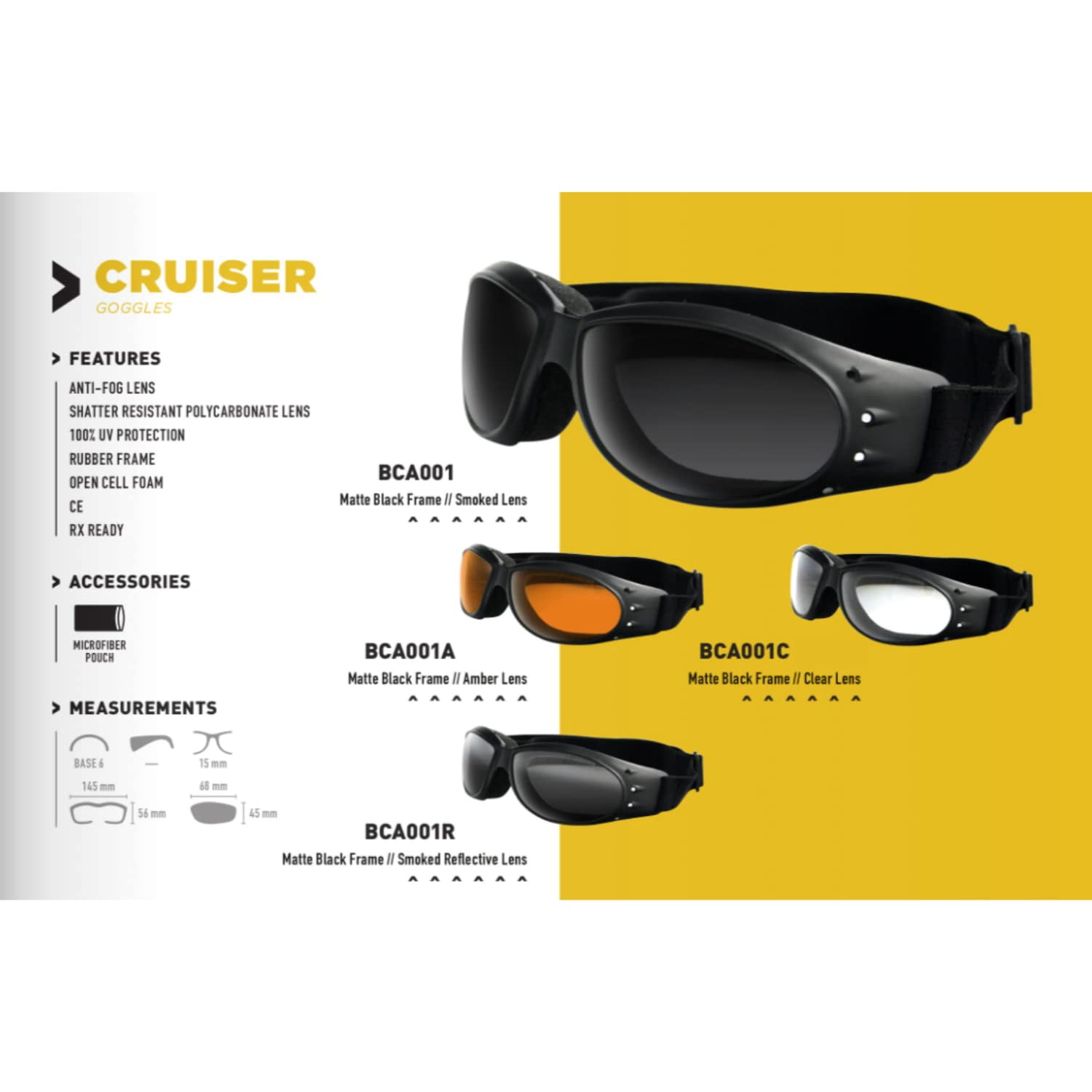 Bobster Cruiser Goggle-Style Motorcycle Sunglasses w/Clear Lens