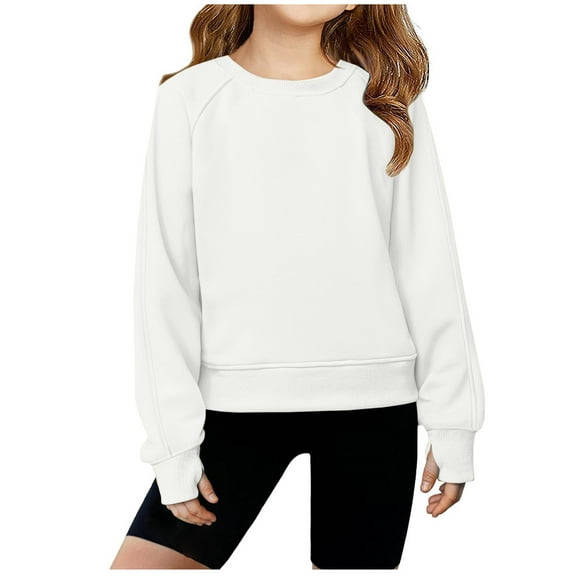vdgthytj Girls Sweatshirt Crewneck Pullover Ribbed Long Sleeve Workout Sport Tops Shirts with Thumb Hole