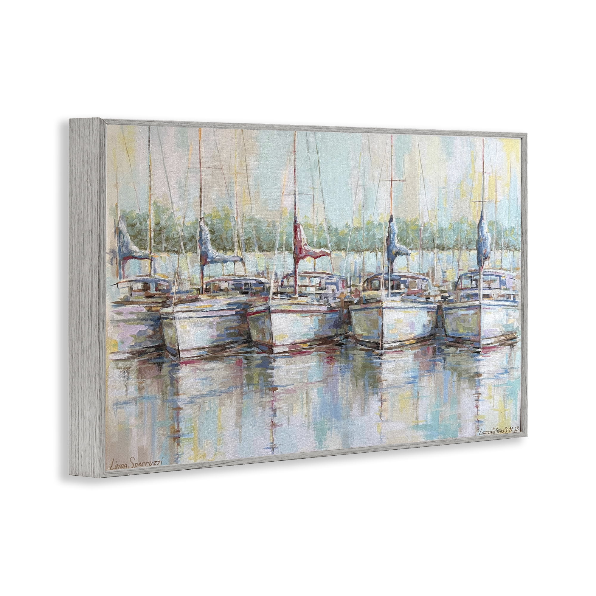 Stupell Industries Morning At The Marina Gray Framed Giclee Art, design by Linda Sperruzzi