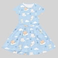 thumbnail image 2 of Girl Dress Kids Cartoon Print Short Sleeve with Pockets Casual Play Midi Dress Dresses for Girls Light Blue 9-10Y, 2 of 4