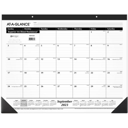 UPC: 0038576997431 | 2023-2024 AT-A-GLANCE 21.75  x 17  Academic Monthly Desk Pad Calendar White/Black (SK2416-00-24)