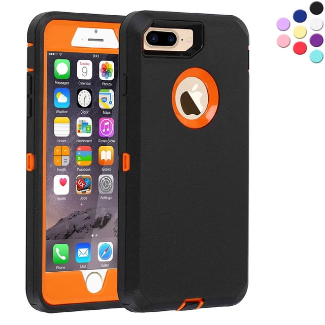 Entronix Funda Resistente para iPhone 7 Plus/8 Plus, Triple Capa, Resistente a Golpes y Caídas, Color Naranja