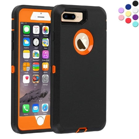 iPhone 7 Plus and iPhone 8 Plus Heavy Duty Defender Case - Orange {3 Layer Shock Absorbent Durable Case- Compatible for iPhone 8 Plus/ iPhone 7 Plus}