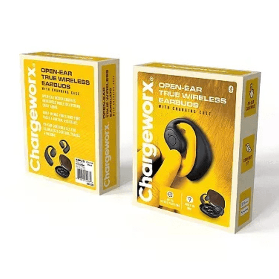 Chargeworx Open-Ear True Wireless Earbuds with Charging Case, Bluetooth Headphones, Yellow