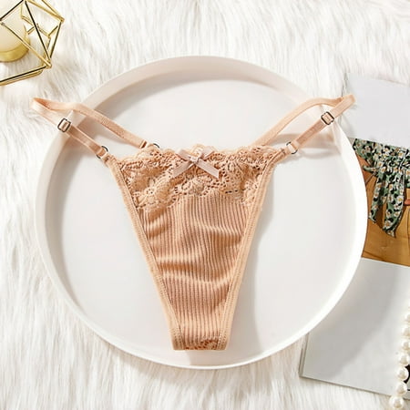 FUNUONY Big Sale!! Women s Lace Panties Mesh Low Waisted Underwear 2025 Trendy Women T Back Th*Ong Lace Thin Crotch Women Khaki S