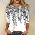 thumbnail image 3 of Womens 3/4 Sleeve Tops Cute Leaf Print Graphic Tees Casual Round Neck Blouses Plus Size Basic Pullover Soft Lightweight Tunic Spring Summer 2026 Black S, 3 of 5