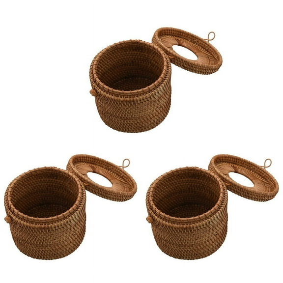 3X Round Rattan Tissue Box Vine Roll Holder Toilet Paper Cover Dispenser for Barthroom,Home,Hotel and Office