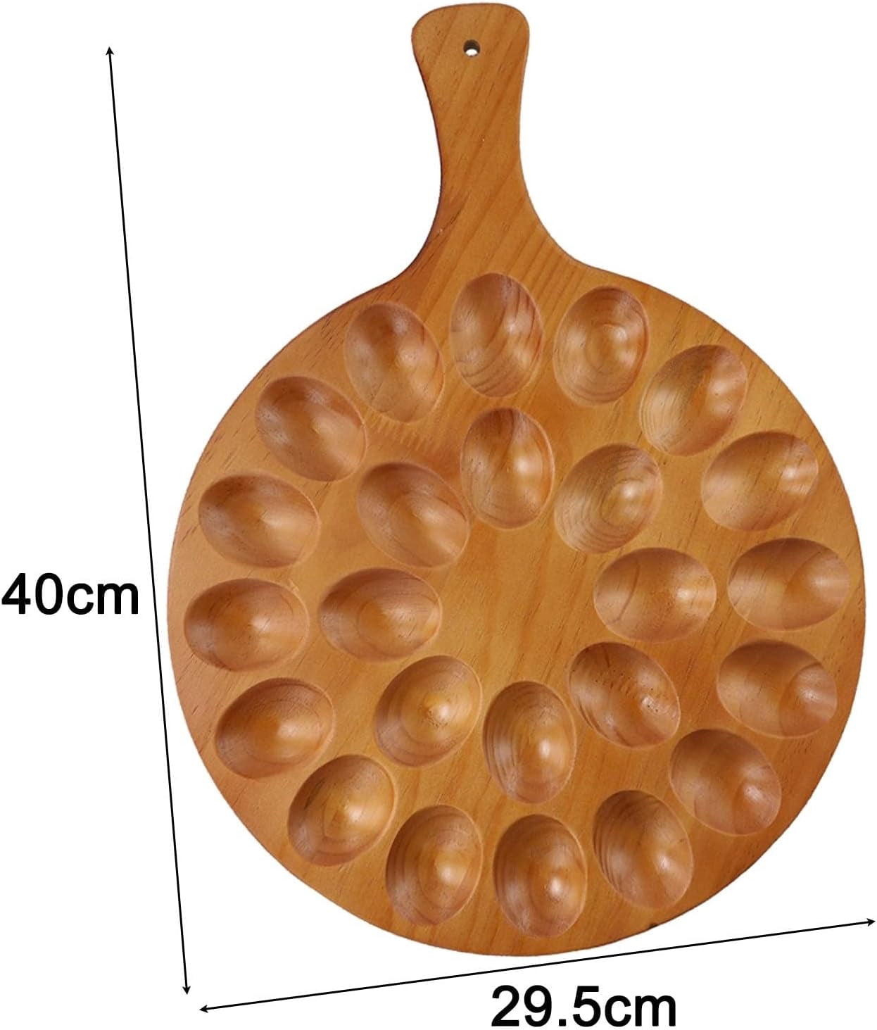 ABCISI Wooden Deviled Egg Platter With Handle, 24-Holes Round Storage Tray for Eggs, Versatile Serving Plate For Kitchen And Parties Gatherings, Round Divided Egg Holder