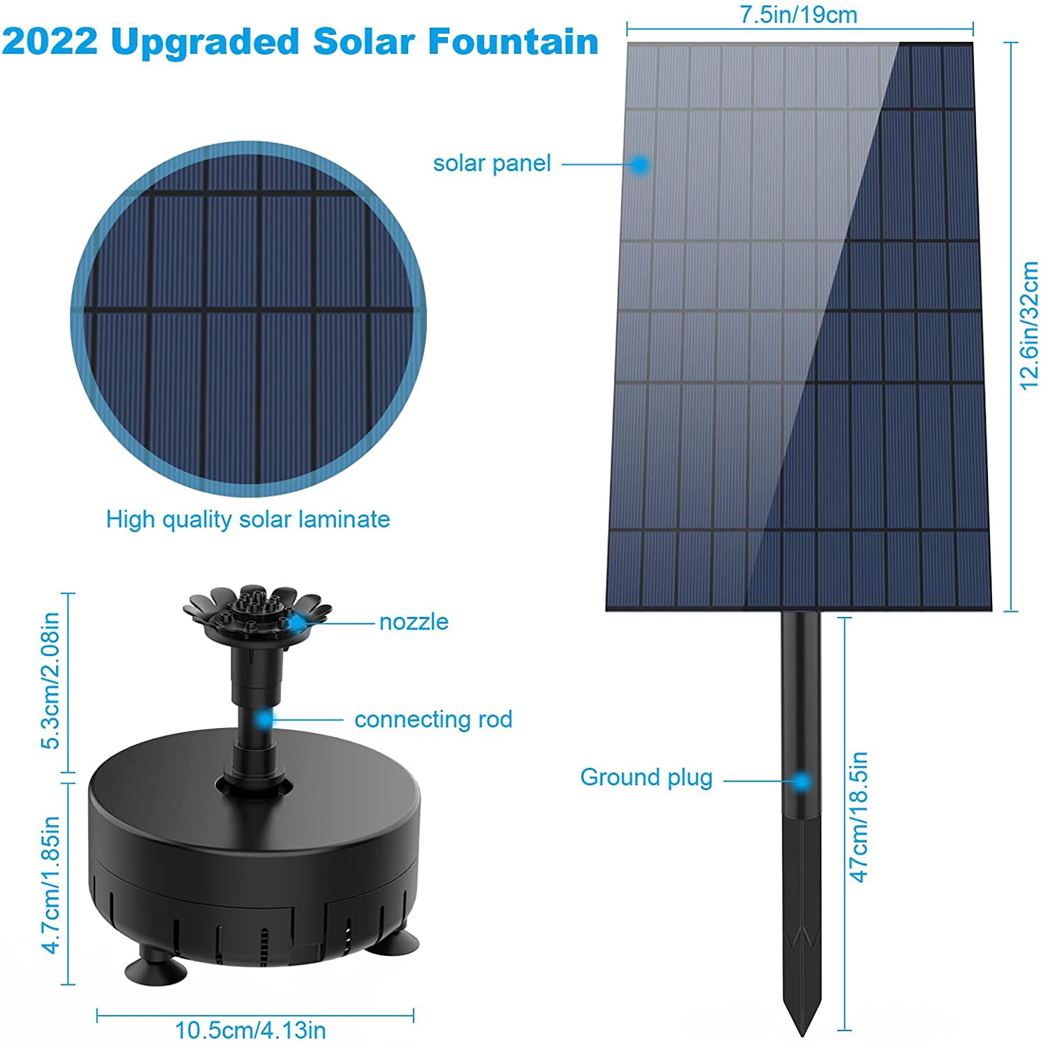 AISITIN 10W Solar Fountain Pump with Multiple Nozzles, DIY Water Feature Kit for Outdoor with Pipe, Solar Powered Water Fountain Pump for Bird Bath, Garden, Ponds, Fish Tank and Aquarium