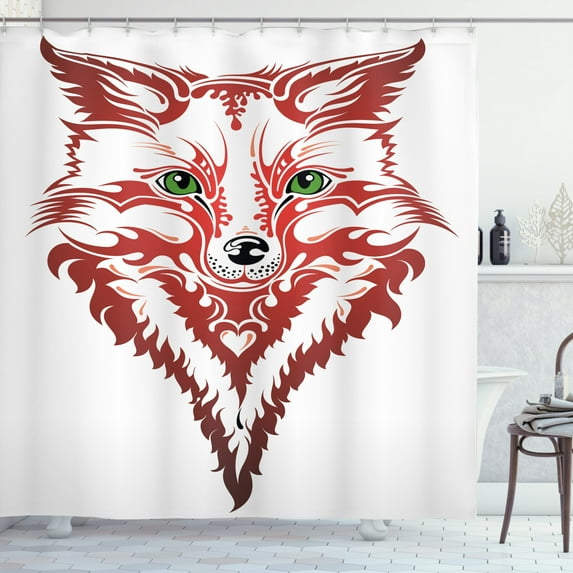 Ambesonne Fox Shower Curtain, Patterned Animal, 69"Wx70"L, Dark Coral Green White