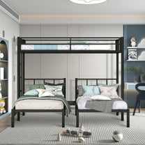 New Triple Bunk Bed - Convertible Metal Dormitory Bed with Safety Guardrails, Industrial Style, Black, No Box Spring Needed, Easy Assembly