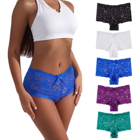 DAKIMOE Women's Seamless Lace Underwear, Breathable V-Waist Cheeky Bikini Panties, 5-Pack