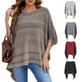 thumbnail image 5 of Xfvqtps Womens Cape Pullover Round Neck Fringed Cuff Knitting Stripe Comfortable Soft Sweater Fashion Casual Warm Fall and Winter Top Gray, 5 of 5
