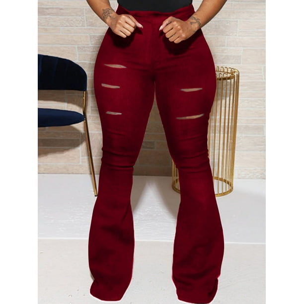 Pantalones de mujer clásicos europeos y americanos de cintura alta con agujeros y corte de flores Micro-pantalones de mujer