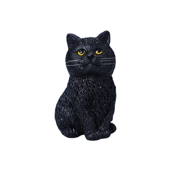 Black Sitting Cat Figurine Car Interior Ornament - Realistic Black Cat Statue with Seated Posture Decorative Accessory - For Car Dashboard, Home Shelf, Office Desk, Bedroom Decor