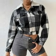 thumbnail image 3 of STETMN Women's Plaid Cropped Jacket Long Sleeve Fleece Collar Coat Button Up Fall Outwear Coats, 3 of 6