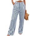 thumbnail image 2 of Women's Cotton Straight Leg Loose Trousers, Mid Waisted Button Front Stretchy Casual Pants with Pockets, Solid Color Full Length Comfort Fit for Daily Wear Lounge Office, Womens, 2 of 9
