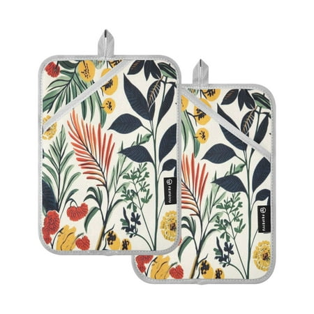 

Two Pieces Of Square Heat Insulation Pad Oven Mitts 7x9.8 Inch Oven Microwave Kitchen Cooking Baking Yellow Flower Cluster