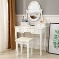 thumbnail image 5 of White Vanity Table for Teen Girls, Makeup Vanity Set with PU Cushioned Stool, 5-Drawer, Rotation Removable Top with Large Led Round Mirror for Teen Girls Bedroom, 5 of 8