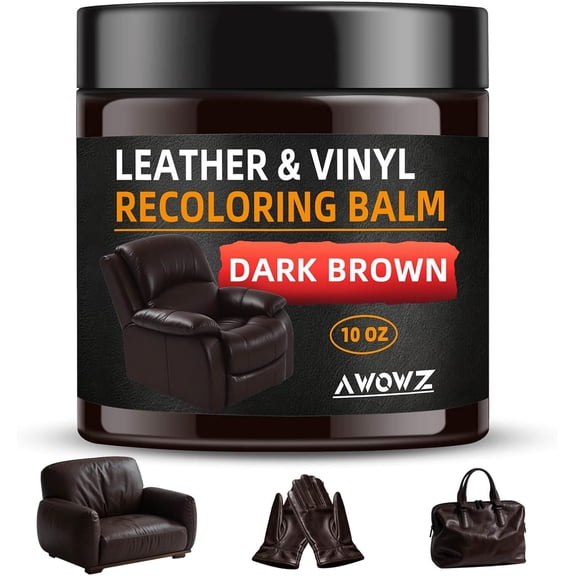 Leather Recoloring Balm - Scratch Repair & Color Restore Kit for Faded Leather, Couch Car Seats 10OZ Restorer Furniture, Auto Interior, Vinyl, Accessories (Dark Brown)