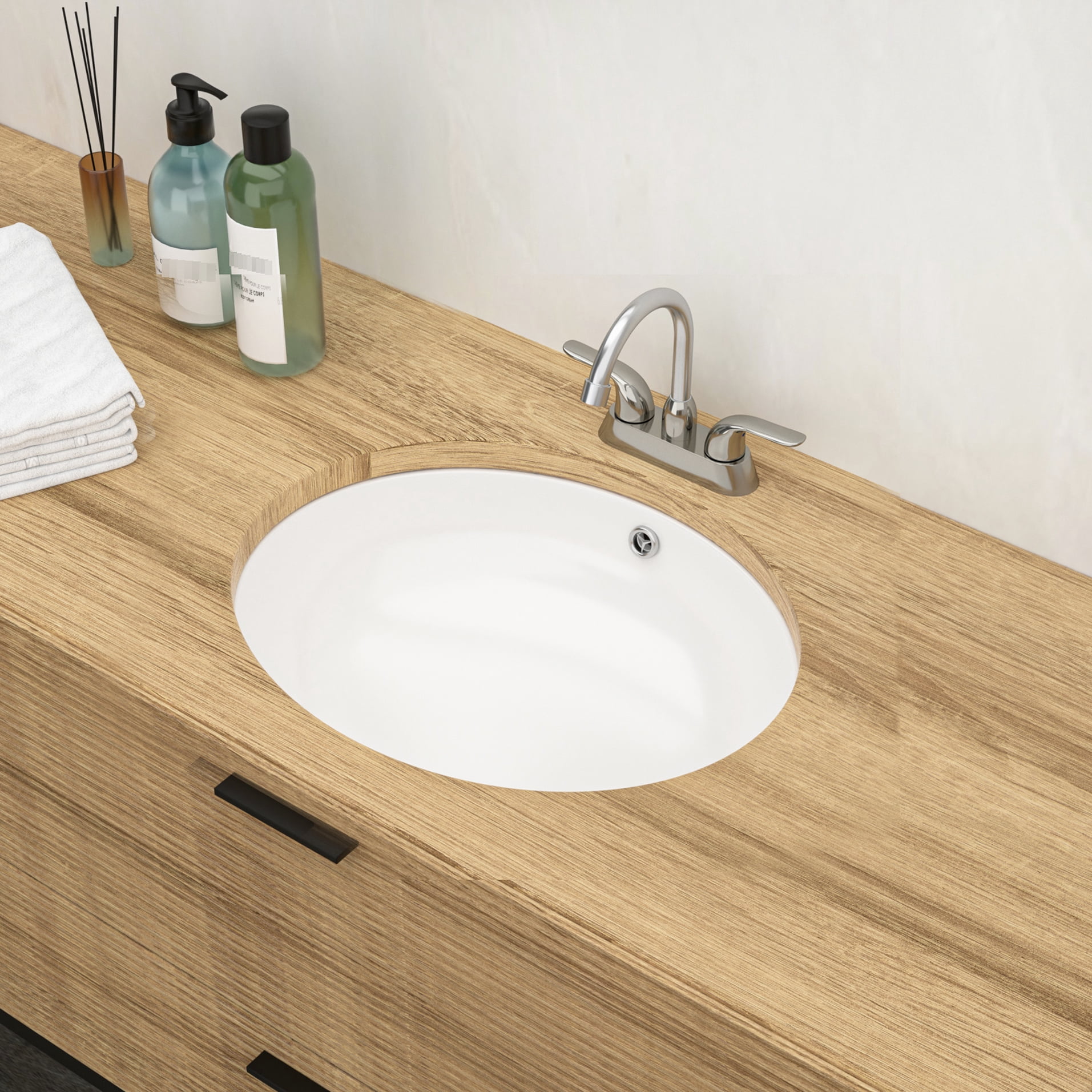 White Ceramic 18"x15" Oval Undermount Bathroom Sink With Overflow - Modern, Elegant, To Stains And Dirt Accumulation Discoloration