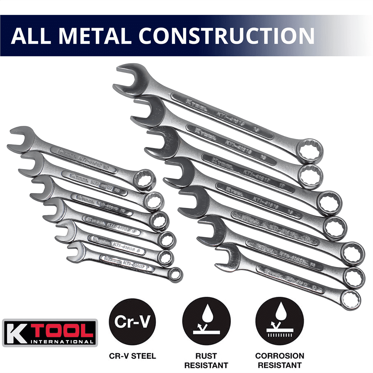 K-Tool 41513 13-pc Metric Raised Panel Combo Non-Ratcheting Wrench Set