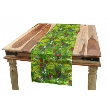 Floral Table Runner, Blooming Berries Flowers and Leaves on Branches, Dining Room Kitchen Rectangular Runner, 3 Sizes, by Ambesonne