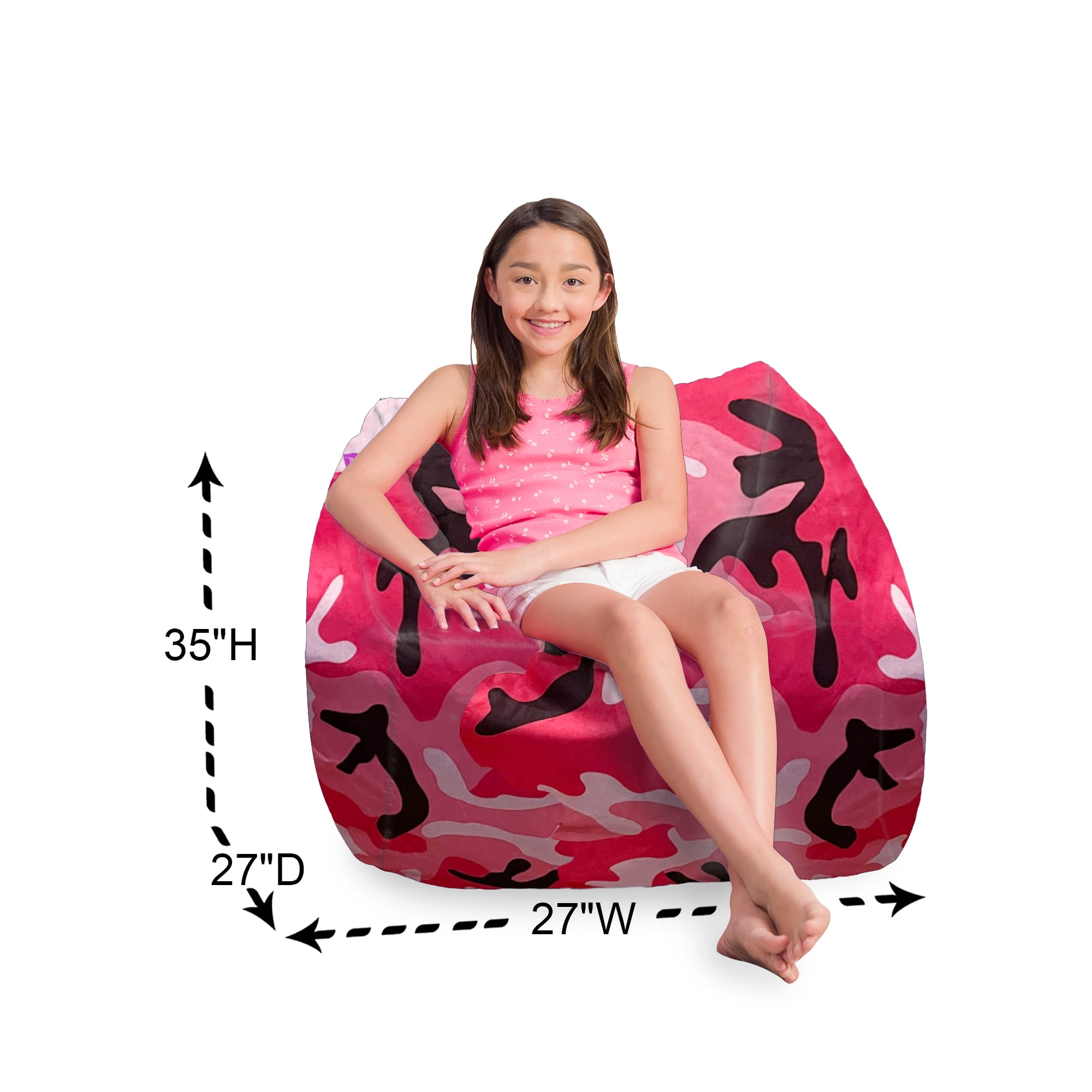 Posh Creations Structured Comfy Bean Bag Chair, Coronado Chair, Nylon - Camo Pink and Black
