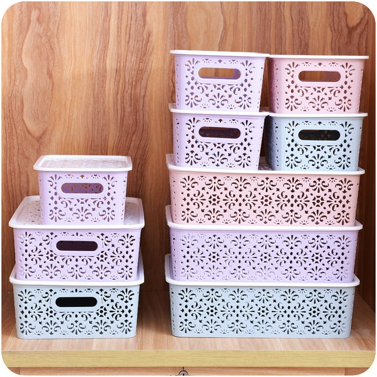 Small Large Plastic Storage Box with Lid Kitchen Home Office Basket  Container