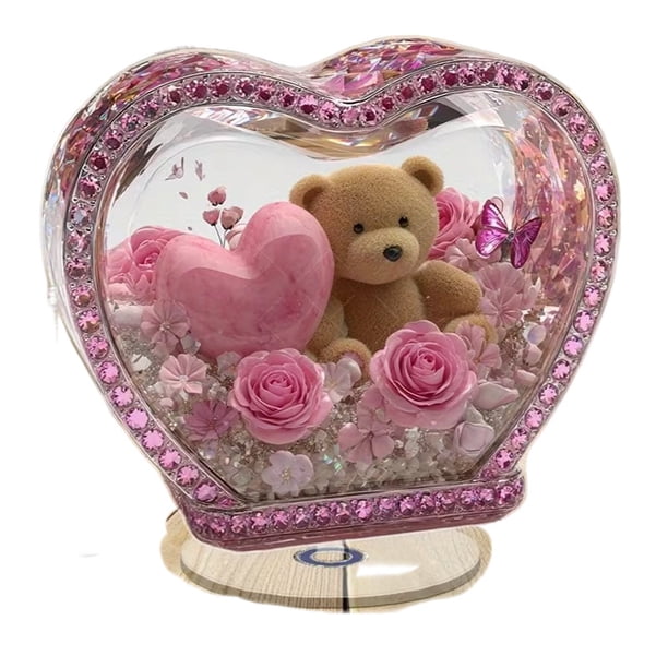 Hogar y jardín, Adornos decorativos, Oso de peluche acrílico plano con forma de rosa y base giratoria para San Valentín, regalo conmemorativo, letrero