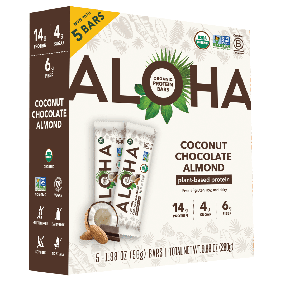 Aloha Plant Based Protein Bars, 14g Protein, Coconut Chocolate Almond, 5 Pack