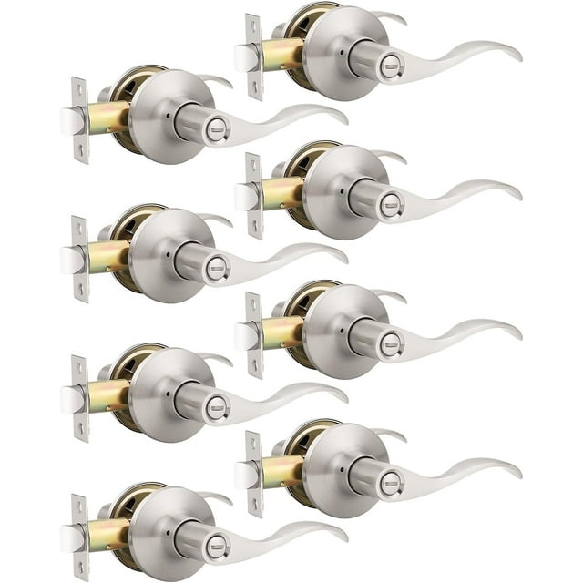 Levier de Porte en Nickel Satiné pour l'Intimité, Boutons de Porte Modernes pour Intérieur, pour Chambre et Salle de Bain, Poignée de Porte Robuste, Levier Ondulé Réversible