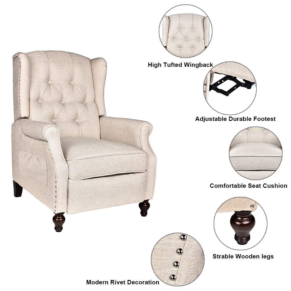 LVUYOYO Wingback Recliner Chair Push Back Arm Chair with Heat and Massage Tufted Single Sofa for Home, Living Room, Office, Bedroom