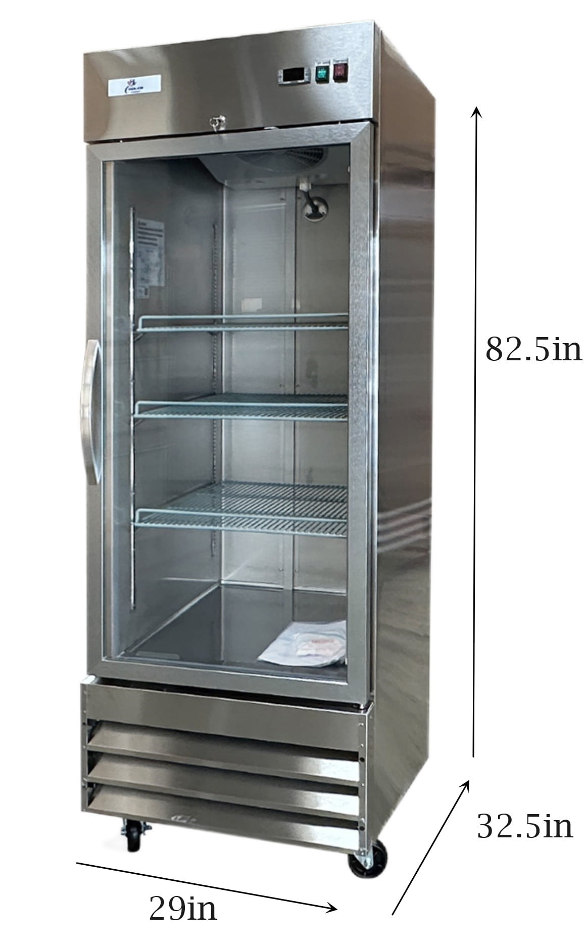 Commercial Refrigerator 29 inch , 23 cu.ft, Glass Door Stainless Steel Frame Merchandiser, NSF certified