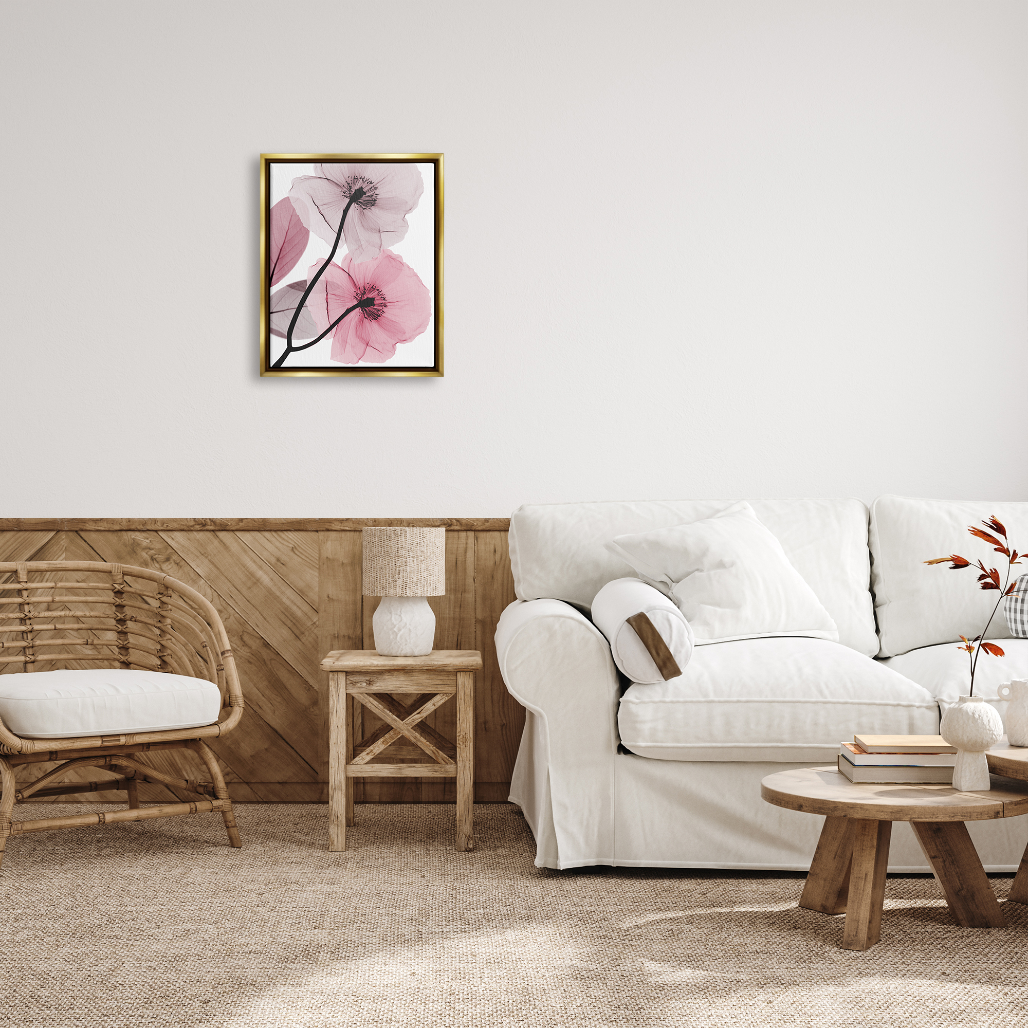 Stupell Industries Contemporary Pink Poppies Botanical & Floral Painting Gold Floater Framed Art Print Wall Art, 17 x 21